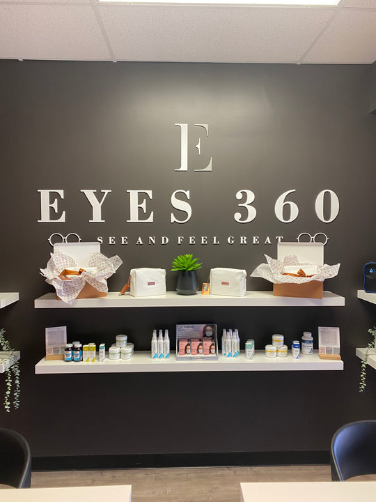 Eyes 360 Okotoks Pharmaceutical shelf. Eye Drops, HCL and Dry Eye medication. Okotoks Eye Doctor.